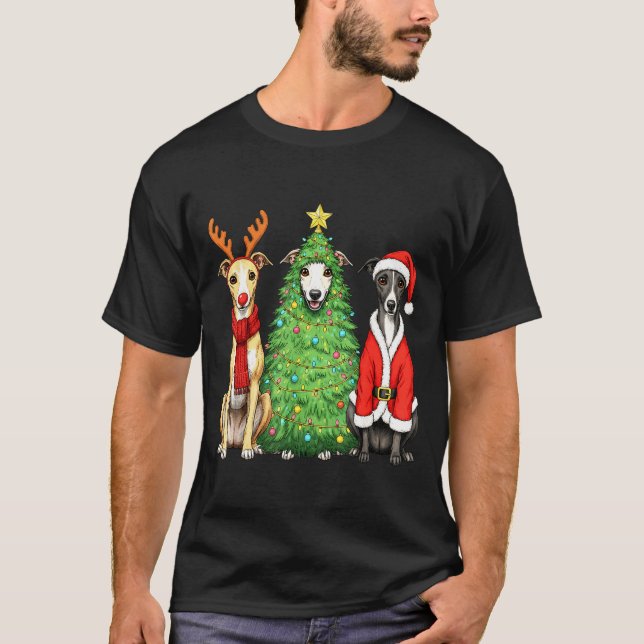 Camiseta Retro Christmas Whippet Santa Reindeer Dog Lover  (Anverso)