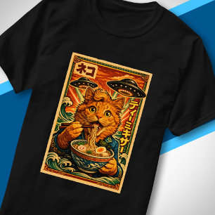 Camiseta Retro Ciencia Ficción Japonesa OVNI Gato Divertido