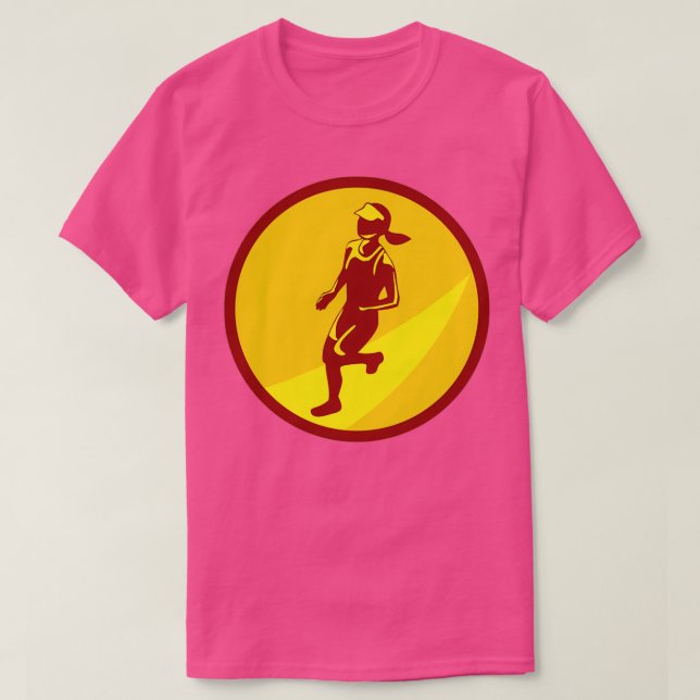 Camiseta Retro Círculo de Maratón Femenino (Diseño del anverso)