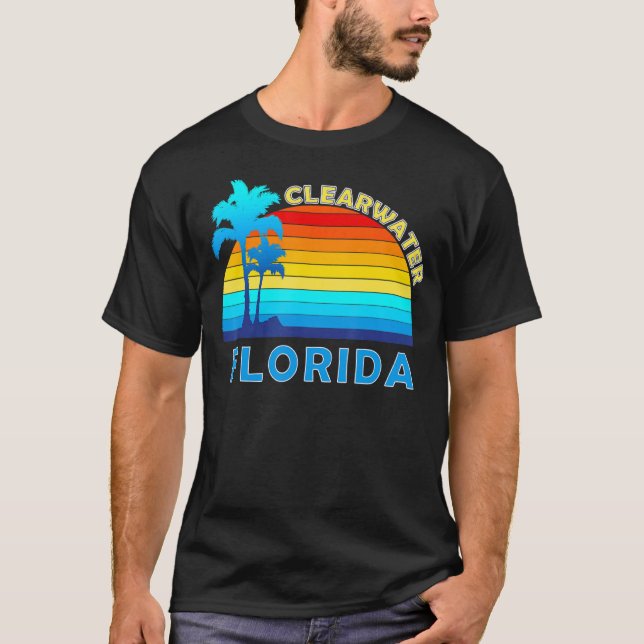 Camiseta Retro Clearwater Florida Tropical Beach Sunset (Anverso)