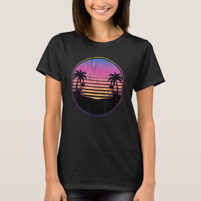 Camiseta Retro Coconut Palm Trees Playa Sunset Tropical Sum (Anverso)
