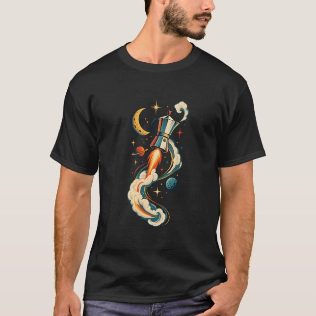 Camiseta Retro Cohete Moka Pot Cósmico (Anverso)