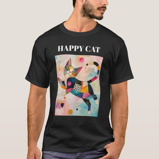 Camiseta Retro Colorida de Gato Feliz (Anverso)