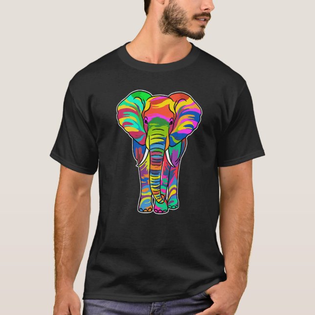 Camiseta Retro colorido de elefante Splash (Anverso)