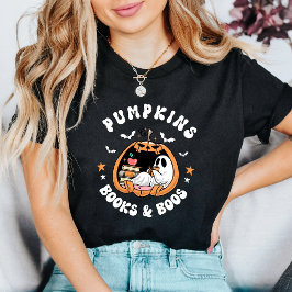 Camiseta Retro con ghost lindo leyendo "Libros y libros de