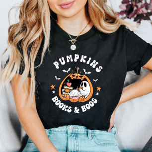 Camiseta Retro con ghost lindo leyendo "Libros y libros de 