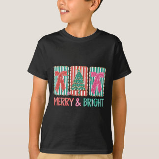 Camiseta Retro Coquette Bow Merry Y Bright Christmas Tree