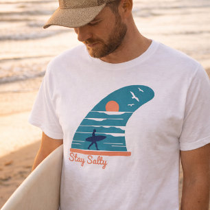 Camiseta Retro Costera Stay Salty Aleta de Surf