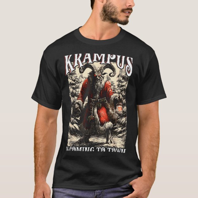 Camiseta Retro Creepmas Krampus Is Coming To Town Dark Humo (Anverso)