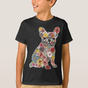 Camiseta Retro Cute Bulldog francés Mascota floral animal a