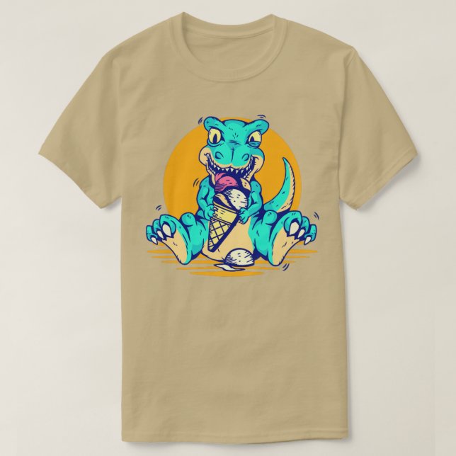 Camiseta Retro Cute Dinosaurio comiendo helado (Diseño del anverso)