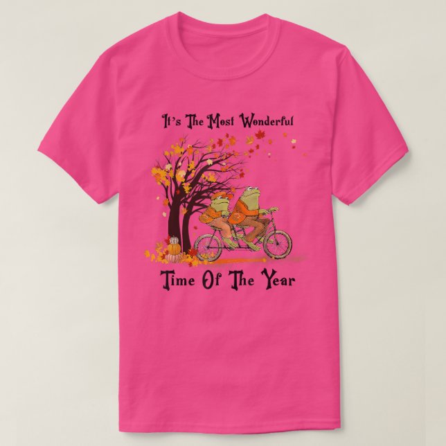 Camiseta Retro Cute Frogs Riding Bike Fall Leaves Autumn Fr (Diseño del anverso)
