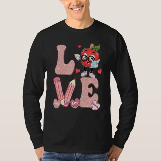 Camiseta Retro Cute Pencil Apple Love Teacher Funny Valenti (Anverso)