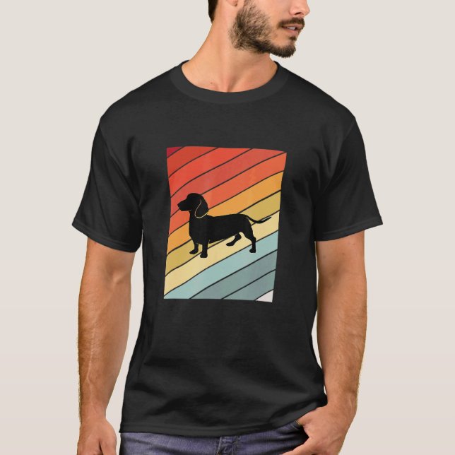 Camiseta Retro Dachshund Perro Silhouette Cute Wiener Perro (Anverso)
