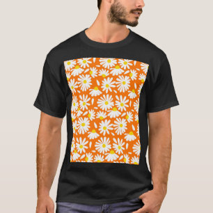 Camiseta Retro daisy floral: cosecha naranja.