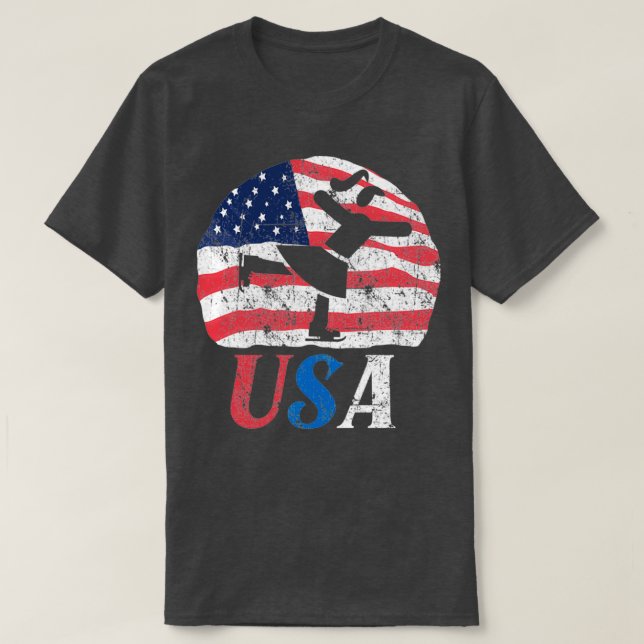 Camiseta Retro de bandera de Estados Unidos de patinaje art (Diseño del anverso)