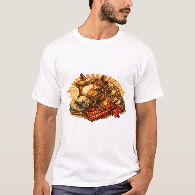 Camiseta Retro de Caballo con Bandana del Oeste –  (Anverso)