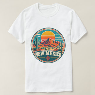 Camiseta Retro de Cactus y Montañas de Nuevo Méxic
