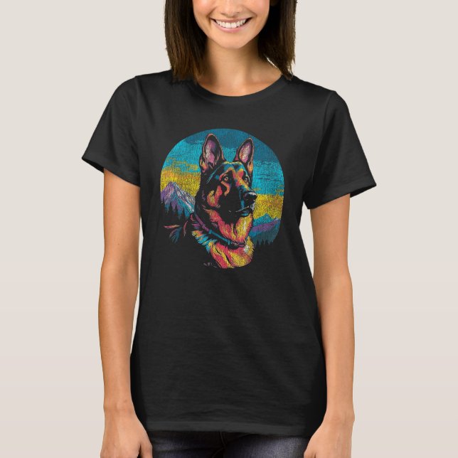 Camiseta Retro de cosecha divertida de perro pastor alemán (Anverso)