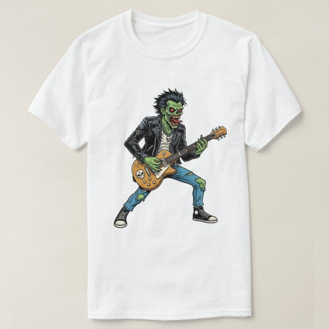 Camiseta retro de Fantasía de Terror Zombie con gu (Diseño del anverso)