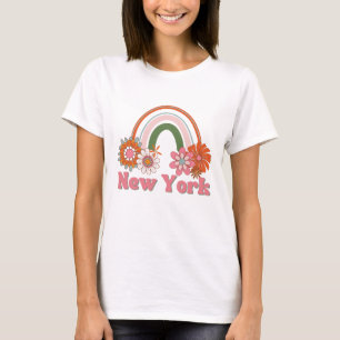 Camiseta retro de flor eléctrica rosa de Nueva Yor