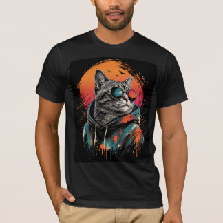 Camiseta Retro de Gato Astronauta Genial en Puesta