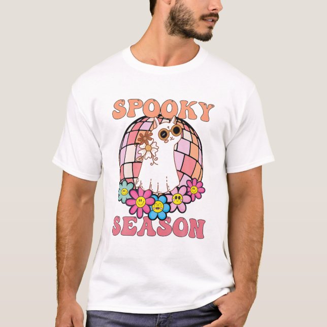 Camiseta Retro de gato fantasma de temporada Groovy (Anverso)