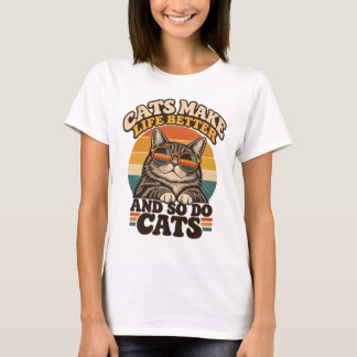 Camiseta Retro de Gatos Hacen la Vida Mejor