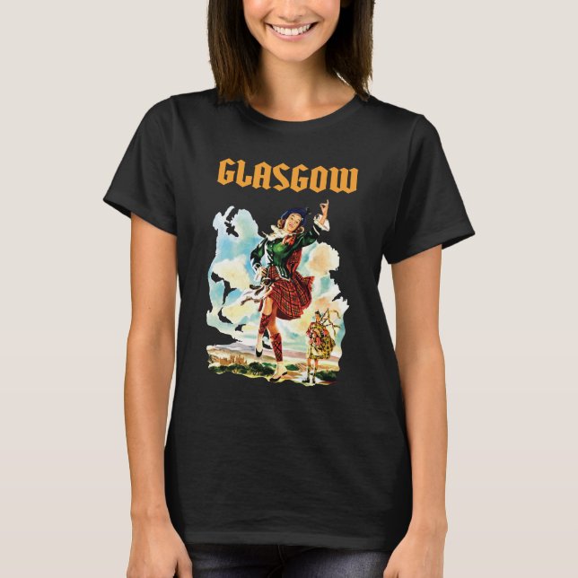 Camiseta Retro de Glasgow Bagpiper Viajes (Anverso)