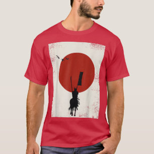 Camiseta Retro de la luna roja de arte japonés Samurai Warr