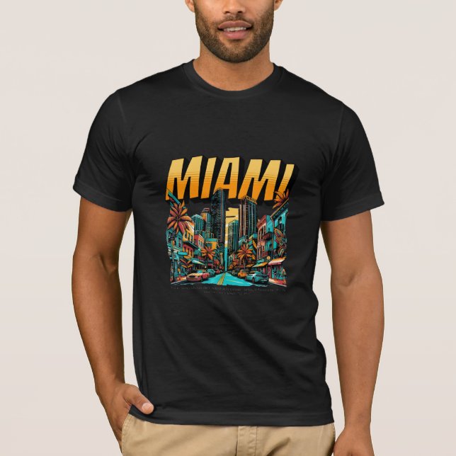 Camiseta Retro de la Silueta de Miami Beach (Anverso)