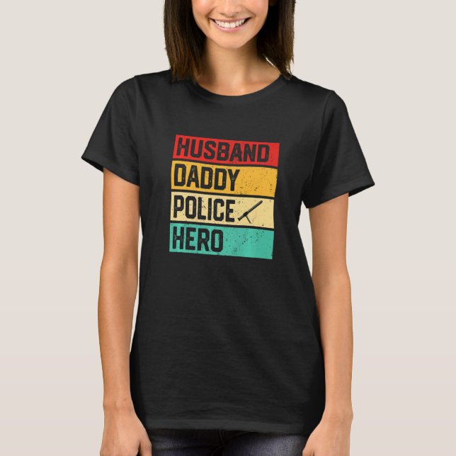 Camiseta Retro de marido papi policía Héroe el Día del Padr (Anverso)