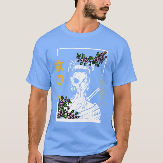 Camiseta Retro de mujer guerrera floral de Samurai japonesa (Anverso)