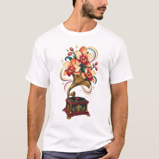 Camiseta Retro de Orquídea Gramófono a la Luz de l
