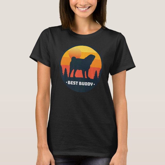 Camiseta Retro de perro de pug (Anverso)
