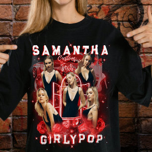 Camiseta Retro de Rap con Fotos en Colage Rojo Vin