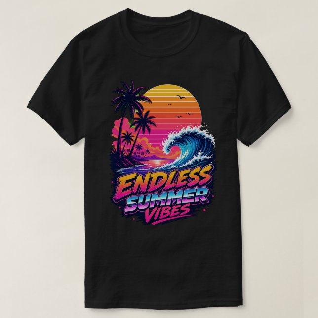 Camiseta Retro de Surf al Atardecer con Synthwave  (Diseño del anverso)