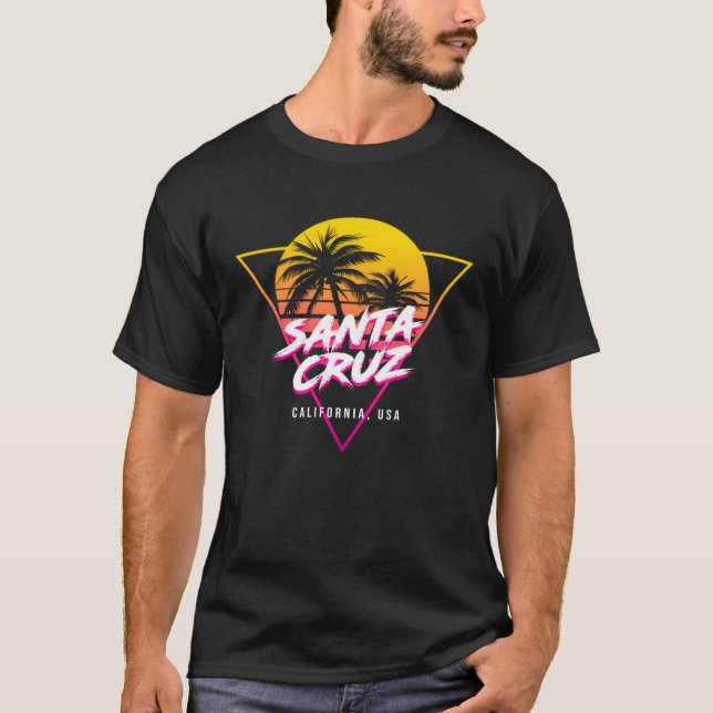 Camiseta Retro de Surfing de Santa Cruz California Palm Tre (Anverso)