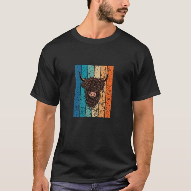 Camiseta Retro de vaca Highland de Escocia (Anverso)