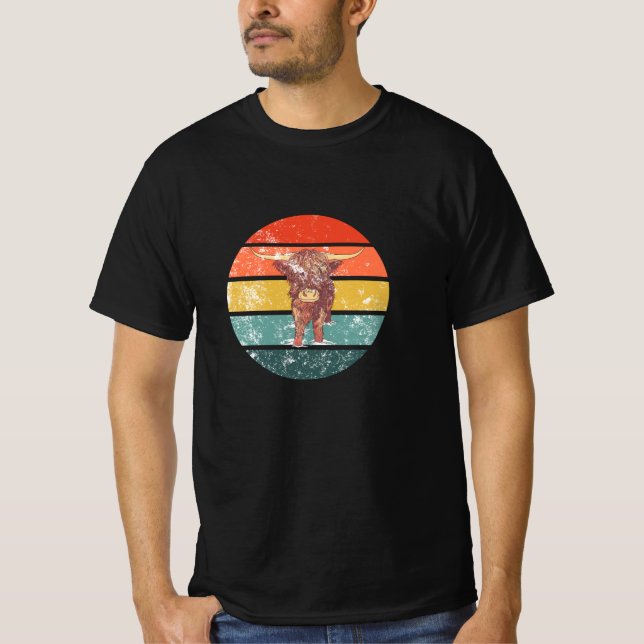 Camiseta Retro de vaca Highland de Escocia (Anverso)