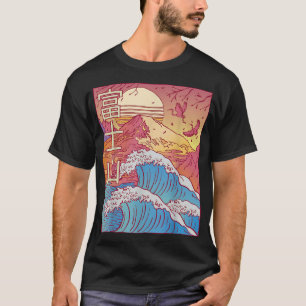 Camiseta Retro de vaporwave de gran ola de sol de onda
