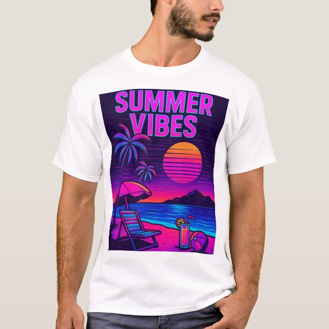 Camiseta Retro de Verano Vibes Neon Beach (Anverso)