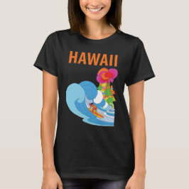 Camiseta Retro de Viaje Ola de Surf de Hawaii Azul