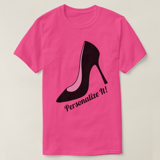 Camiseta Retro De Zapatos De Talón Alto Negro Y Rosa (Diseño del anverso)