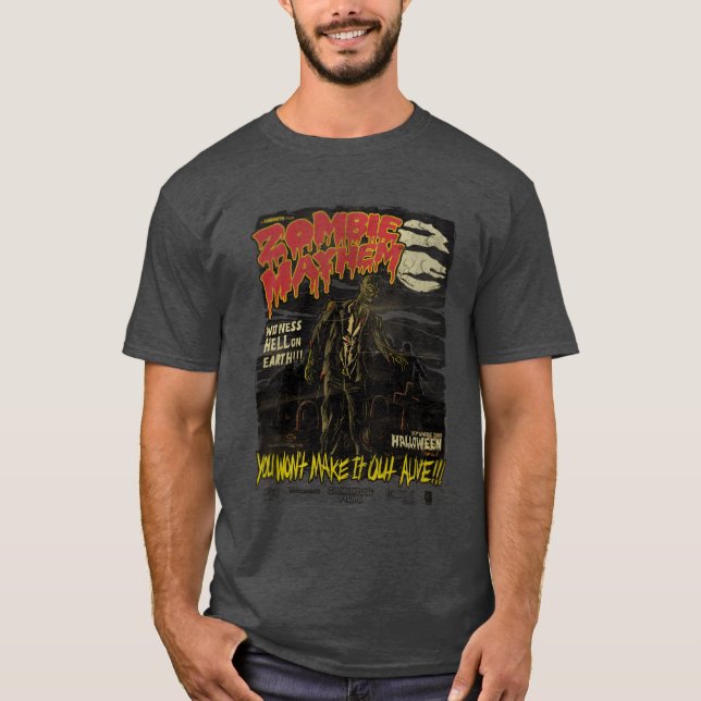 Camiseta Retro de Zombie Mayhem Halloween (Anverso)