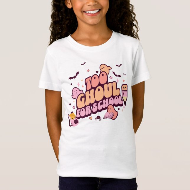 Camiseta Retro demasiado divertido para Halloween escolar (Anverso)