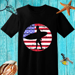 Camiseta Retro design Surfer with a board and USA flag