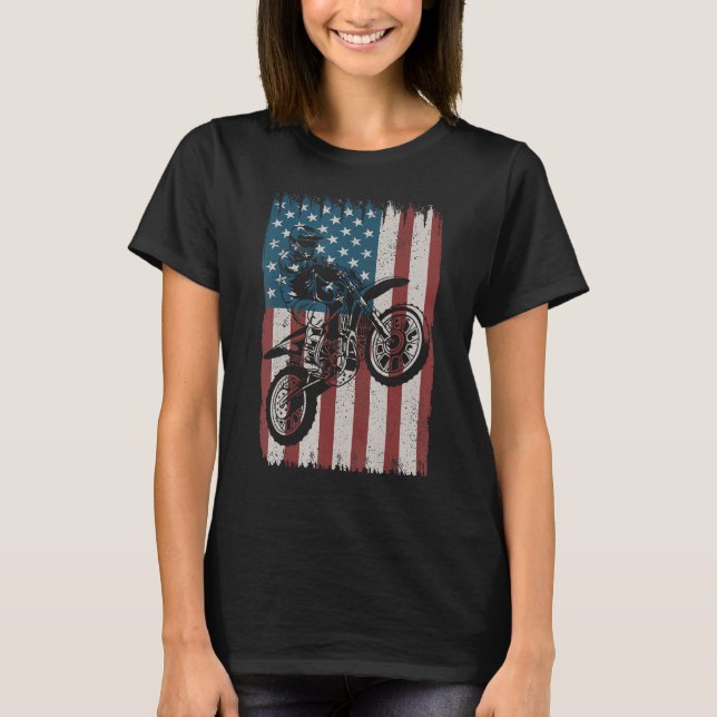 Camiseta Retro Dirt Bike American Flag Motocross Biker 4th  (Anverso)