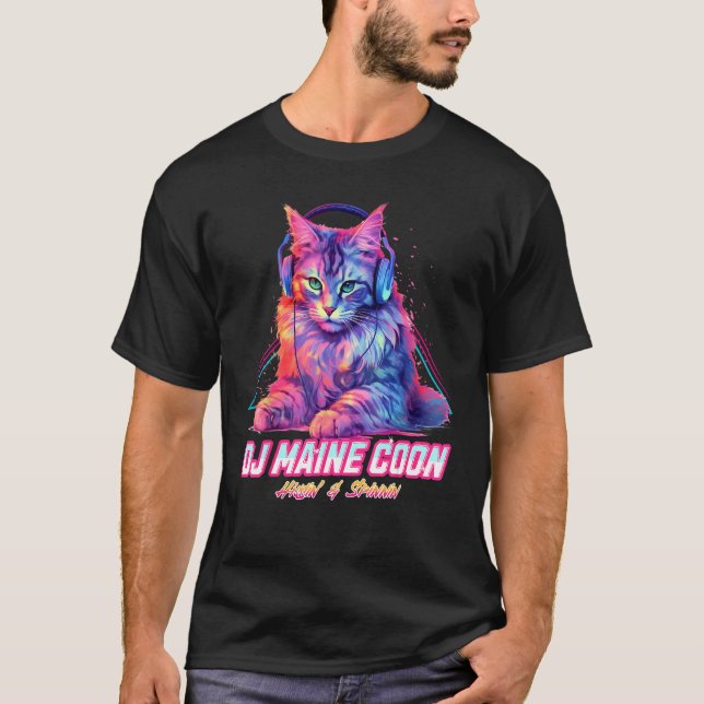 Camiseta Retro DJ Maine Coon Cat Headphones Music Chill Wav (Anverso)