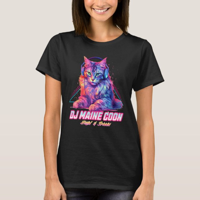Camiseta Retro DJ Maine Coon Cat Headphones Music Chill Wav (Anverso)